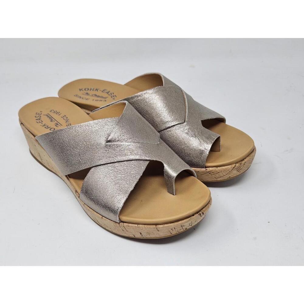 Kork-Ease Baja Sport Leather Metallic Gold Platform Wedge Sandals Size 7M